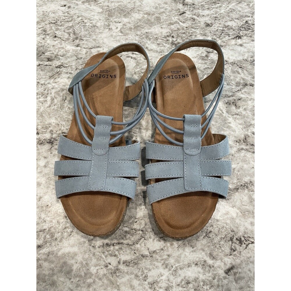 Earth Origins Leather Sling-Back Sandals Laney Moroccan Blue EUC